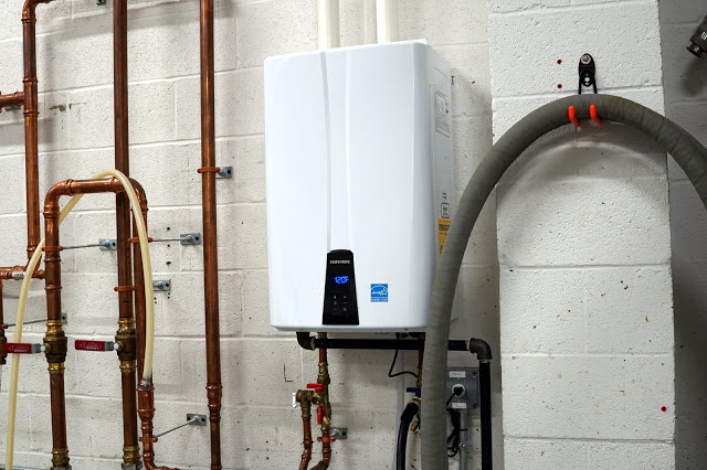 Tankless on-demand hot water heater.