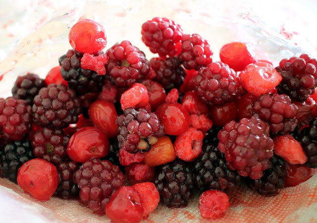 All of the frozen berries (cherries, blackberries, raspberries, and mulberries.